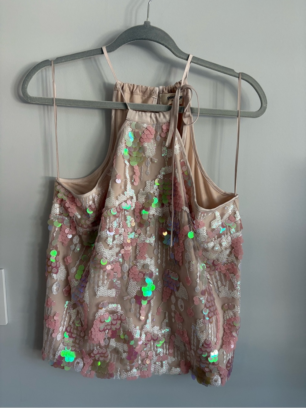 Anthropologie Pink Sequin Halter Tank